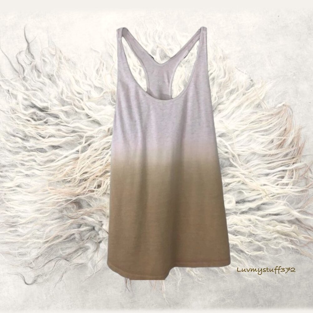 🌞Cute Lululemon OM Racerback Tank Top Long Tee in Cashew & White - Picture 2 of 5